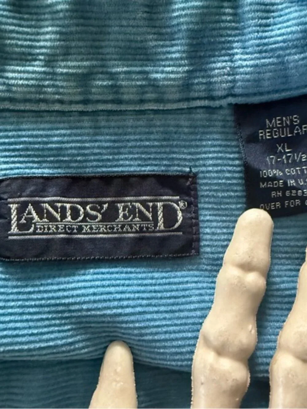 Vintage 90s Light Blue Corduroy Long Sleeve Button Down Lands' End ~ Size XL - Picture 7 of 9
